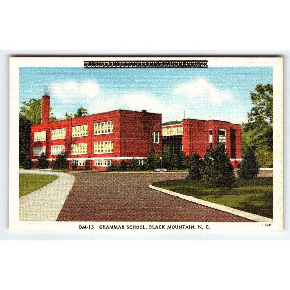Grammar School Building Black Mountain North Carolina Linen Postcard Vintage